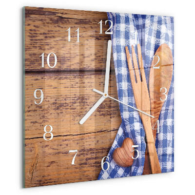 Wanduhr quadratisch Holz und Besteck