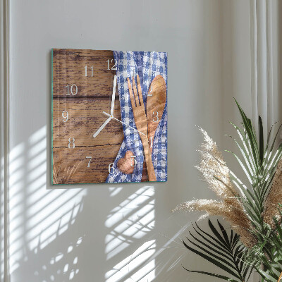 Wanduhr quadratisch Holz und Besteck