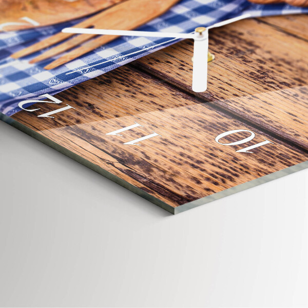 Wanduhr quadratisch Holz und Besteck