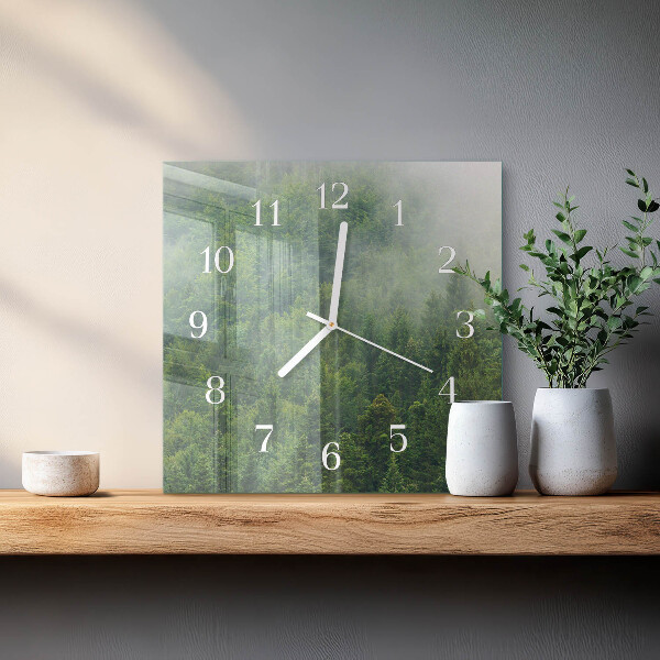 Wanduhr quadratisch Nebliger Wald