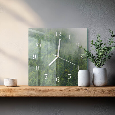 Wanduhr quadratisch Nebliger Wald