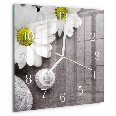 Wanduhr quadratisch Blumen und Steine