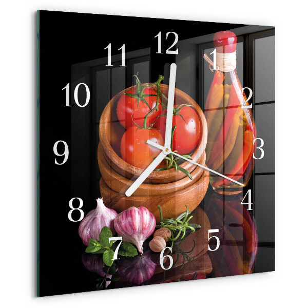 Wanduhr quadratisch Tomaten und Knoblauch