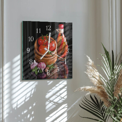 Wanduhr quadratisch Tomaten und Knoblauch