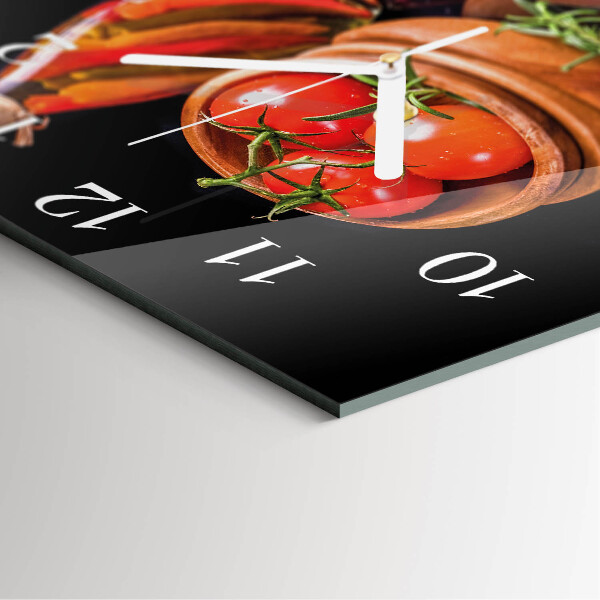 Wanduhr quadratisch Tomaten und Knoblauch