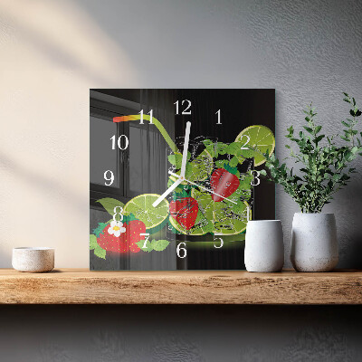 Wanduhr quadratisch Erdbeere und Limette