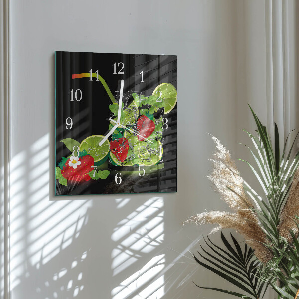 Wanduhr quadratisch Erdbeere und Limette