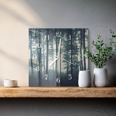 Wanduhr quadratisch Nebliger Wald
