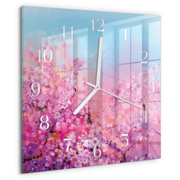 Wanduhr quadratisch Blumenmuster