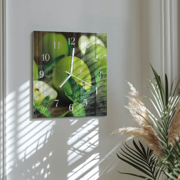 Wanduhr quadratisch Grüne Äpfel