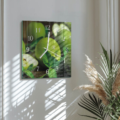 Wanduhr quadratisch Grüne Äpfel