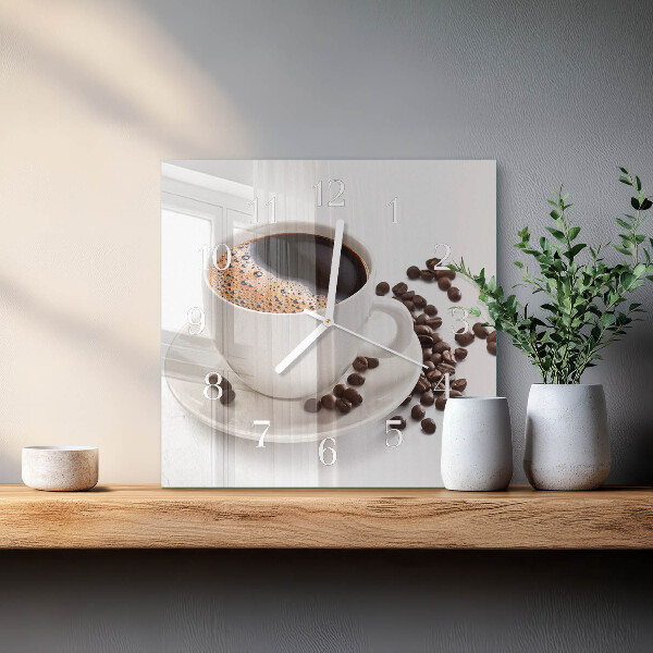 Wanduhr quadratisch Tasse Kaffee