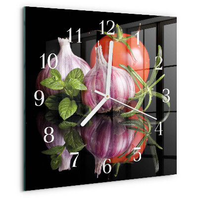 Wanduhr quadratisch Tomaten-Knoblauch