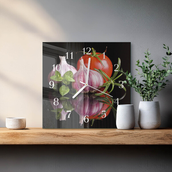 Wanduhr quadratisch Tomaten-Knoblauch