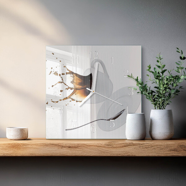 Wanduhr quadratisch Tasse Kaffee