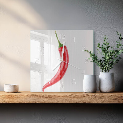 Wanduhr quadratisch Chili-Pfeffer
