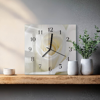 Wanduhr aus glas Weiße Rose