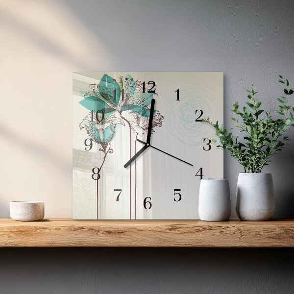 Wanduhr aus glas Vintage-Blumen