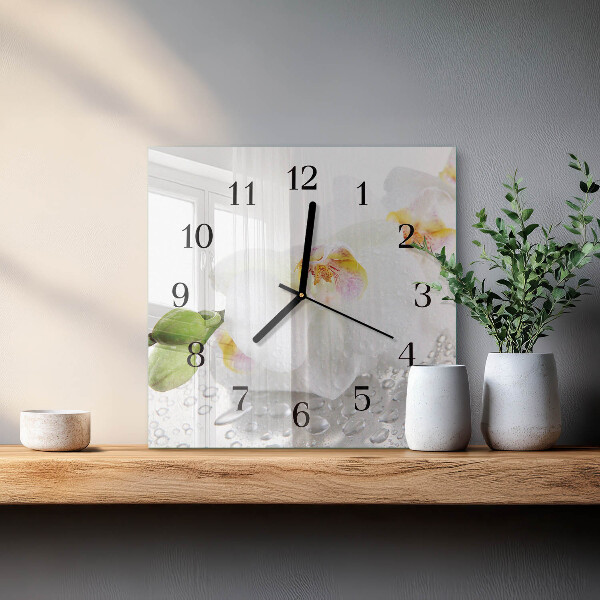 Wanduhr aus glas Orchidee