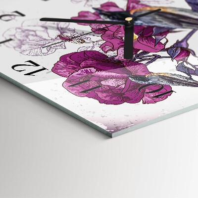 Wanduhr aus glas Vögel Blumen
