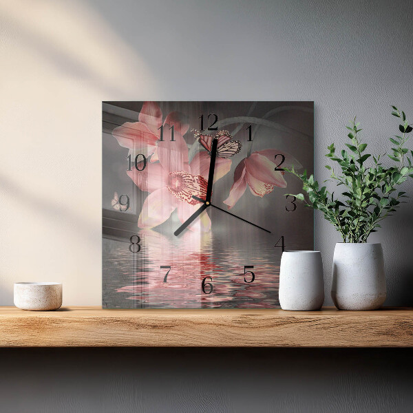 Wanduhr aus glas Orchidee