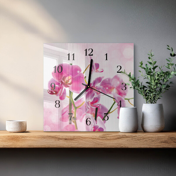 Wanduhr aus glas Orchidee