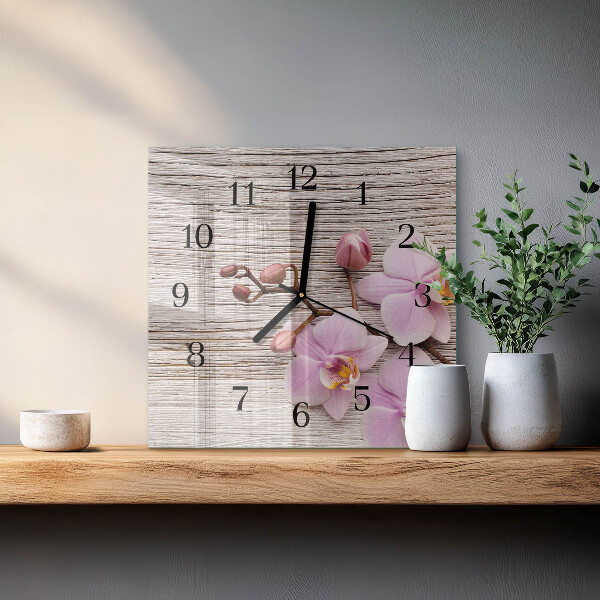 Wanduhr aus glas Orchidee