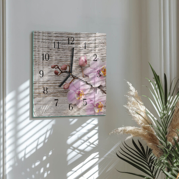 Wanduhr aus glas Orchidee