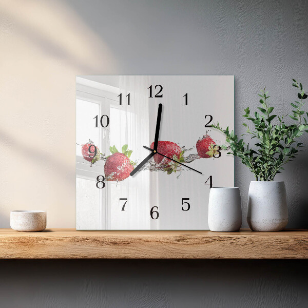 Wanduhr aus glas Erdbeeren in Wasser