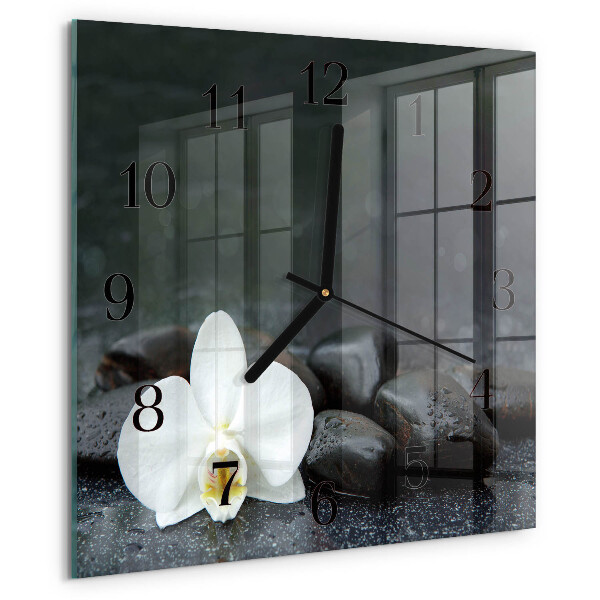 Wanduhr aus glas Blumen und Steine