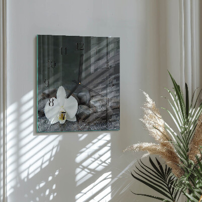 Wanduhr aus glas Blumen und Steine