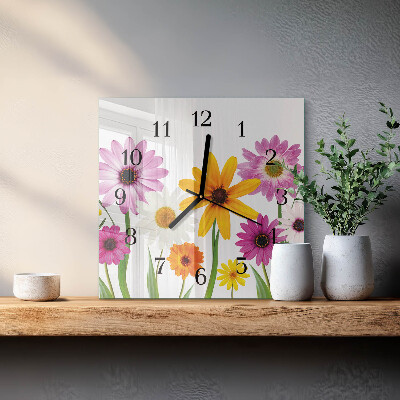 Wanduhr aus glas Blumen