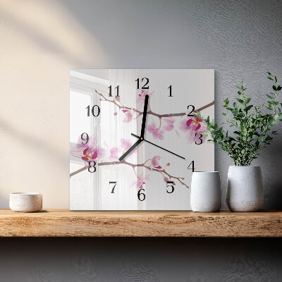 Wanduhr aus glas Orchidee