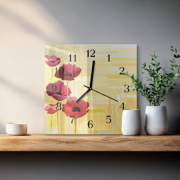 Wanduhr aus glas Mohnblumen