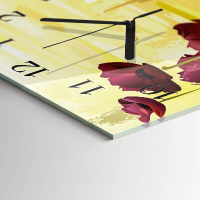 Wanduhr aus glas Mohnblumen
