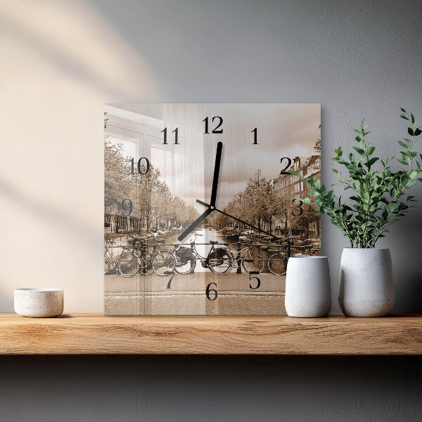 Wanduhr aus glas Amsterdam Sepia