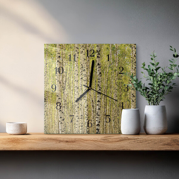 Wanduhr aus glas Birkenwald