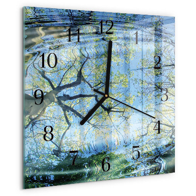 Wanduhr aus glas Bäume Wasser