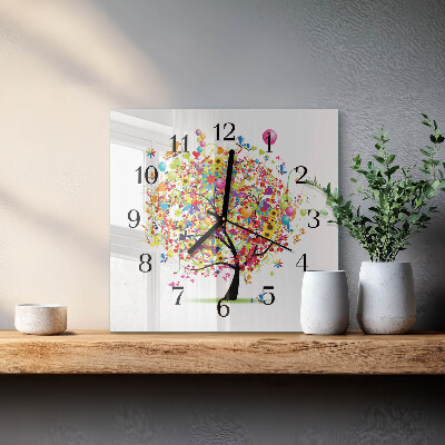 Wanduhr aus glas Bunter Baum
