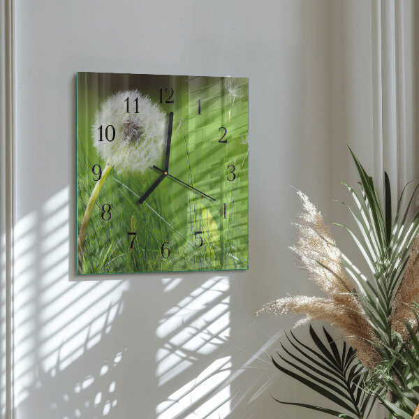 Wanduhr aus glas Löwenzahn