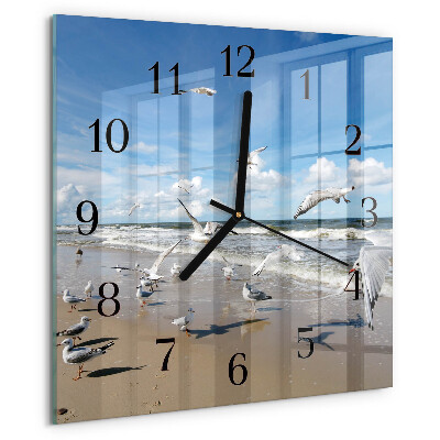 Wanduhr aus glas Möwen am Strand