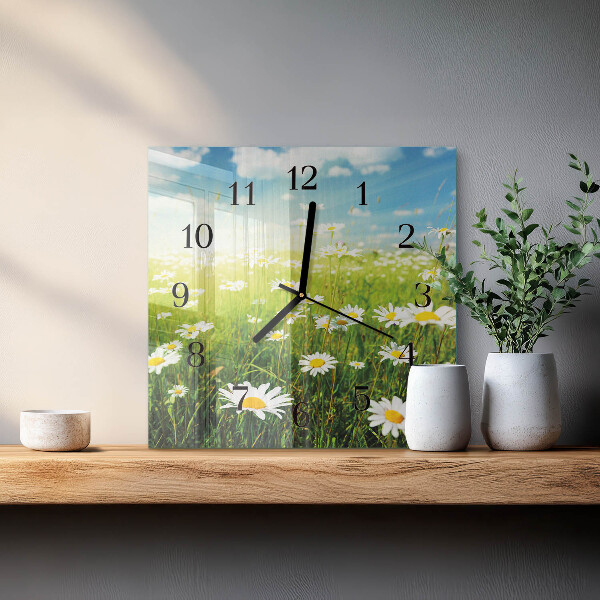 Wanduhr aus glas Gänseblümchen