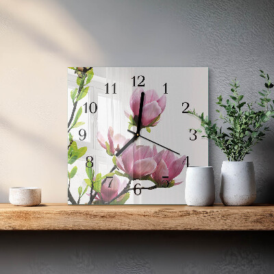 Wanduhr aus glas Magnolienblüte