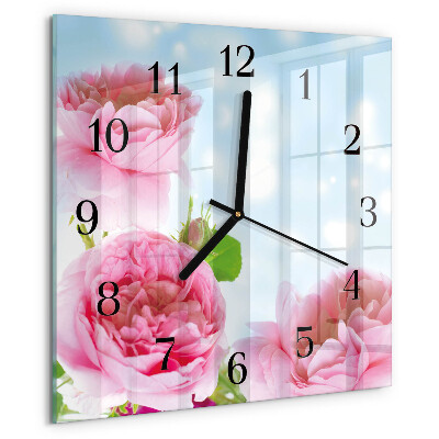Wanduhr aus glas Pfingstrosen