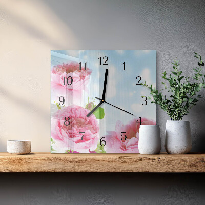 Wanduhr aus glas Pfingstrosen