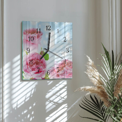 Wanduhr aus glas Pfingstrosen