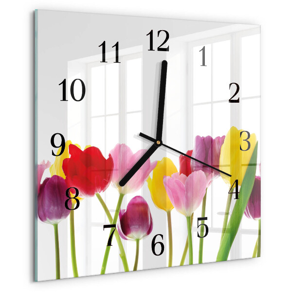 Wanduhr aus glas Bunte Tulpen