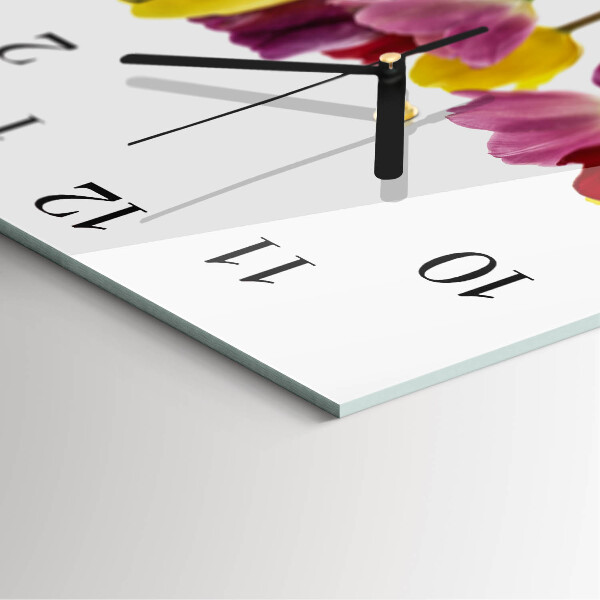 Wanduhr aus glas Bunte Tulpen