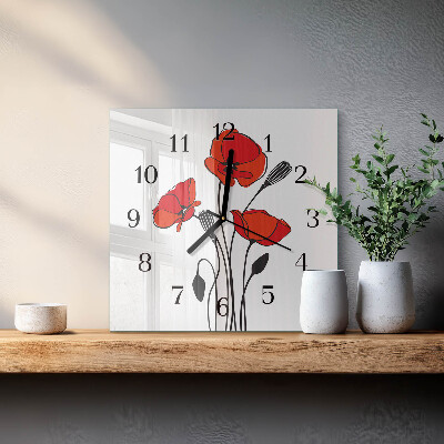 Wanduhr aus glas Mohn