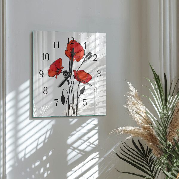 Wanduhr aus glas Mohn